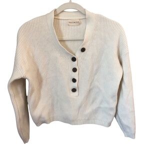 C Dreamers Cream Chunky Knit Ribbed Crop Women’s V Neck Sweater Size S/M